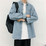 Harajuku Denim Shirt Long-Sleeved Port Style Casual Loose Autumn Shirt Men's Fashion Jacket-Outfit