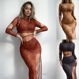 2025 New Long Sleeve Dress Swimsuit Set Split Bikini