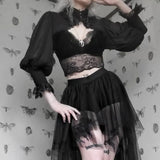Short Blouse Female Characteristic Lace Edge Design Dark Court Style High-Necked Jacket-Outfit