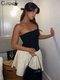 Women's Black Mini Dress Ruched Patchwork Strapless Wrapped Chest Body-shaping Halter Short Midnight Club Partywear New-Outfit