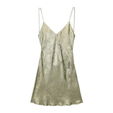 New Autumn Metal Foil Lace-Up Sexy Halter Dress 9305157-Outfit