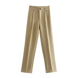 2021 New Summer Women Vintage Solid Pants Female Office Lady Bottoms Slim High Waist Casual Chic Straight
