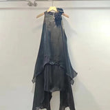 Fongt 2025 New Fashion Sweet Wind Flowers Hanging Neck Design Sleeveless Irregularity Of The Dress
