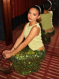 Green Sequin Straight Maxi Skirt-Outfit
