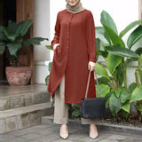 ZANZEA Women Full Sleeved Muslim Blouse Islamic Clothing Fashion Buttons Down Solid Long Blouse Tops Kaftan Casual Solid Blusas 703-1-Outfit