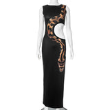 Women's 2024 Summer New Sexy Slim Slit Long Skirt Hollow Dress Sexy Party Dress Club Clothing-Outfit