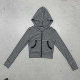 Fongt Fresh Sweet Spicy Wind Striped Hooded Collar Jacket With Thin Short Cardigan Long-Sleeved Top Autumn Dress New
