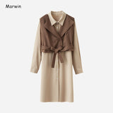 New-Coming Winter Loose Full Sleeve Bow Vest Solid Dresses High Street Style Square Collar Mid-Calf Length Women