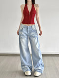 Fongt With The Same Strap To The Waist Hanging Neck Deep V-Neck Vest Sexy Hottie Thin Short Repair Top