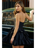 Satin Bow Ruffle Tube Mini Dress-Outfit
