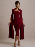 Solid Cape Bodycon Midi Dress-Outfit