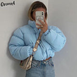 Women Short Puffer Jacket Cotton-Padded Thick Drawstring Parkas Zipper Winter Bubble Coat Warm Casual Hot Street