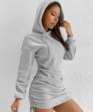 Fongt Sexy Wind Breeze Drawstring Design Hooded Bag Long-Sleeved Dress Woman