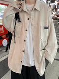 Men's Simple Pocket Corduroy Long Sleeve Shirt-Outfit