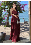Red Layered Strapless Midi Dress-Outfit