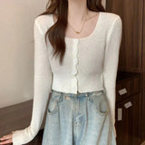 Fongt Style Blouse Spring And Autumn 2023 New Chic Temperament Square To Slimming Short Long-Sleeved Knitted Shirt