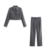 Fongt 2025 New Women's Double Pocket Coat Top + Pants Suit