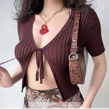 Fongt Desire To Tie With Cardigan Summer New Knitting Design Small Black Short Sleeves Short-Sleeved Short-Sleeved