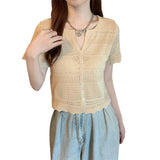 Fongt Short-Sleeved Ice Silk Knitted Cardigan Women's Summer Thin 2023 New French Gentle Style Short T-Shirt