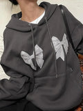 Street Bow Print Drawstring Oversized Hoodie-Outfit