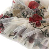 Fongt Retro High-Rise Thin Embroidery Big Flower Fashion Sweet Mesh In The Long Fairy Dress 9803