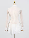 Fongt Temperament Dress Women 2025 Spring New Sweet Windwood Ear Splicing Design Long-Sleeved Short
