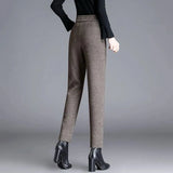 Winter Thick Warm Wool Blend Pencil Pants Women Casual High Waist Fomal Woolen Pantalones Office 92cm Oversized 4xl