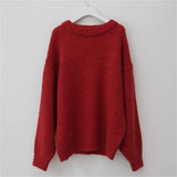 Colors Pink Women Sweater Womens Winter Sweaters Pullover Female Knitting Overszie Long Sleeve Loose Knitted Outerwear White-Outfit