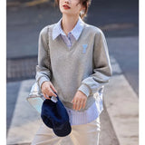 Fongt 2025 New Elegant Senior Shirt Skirt Tide French Green Asymmetric Collar Retro Suit Woman