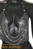 Shiny Rhinestone Crop Top For Women Sleeveless Backless Deep V Neck Tank Top See Through Adjustable Camisole Club