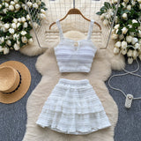 Fongt Dress With Women's Summer Chic Gentle Wind Tie Sling Sling Small Vest + High Waist Folded Lotus Side Half Skirt