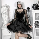 Dark 2023 Fall New Hip-Hop Lace Fashion Flared Long-Sleeved Dress-Outfit