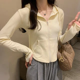 Zipper Hooded Sweater Women's Autumn And Winter New Short Short-Sleeved Sports Casual Blouse-Outfit