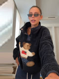 Fongt New Women's Autumn And Winter Lead Cute Bear Pattern Lamb Plush Jacket Jacket Woman