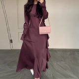 Fongt Solid Color Round Collar Lotus Leaf Long Temperament Dress In Autumn 2025