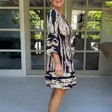 Fongt New Waist Horn Sleeve V-Neck Dress Summer Women's Print Medium