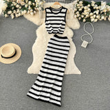 Fongt And Summer Pure Desire Gentle Wind Temperament Suit Female Hollow Out Sleeveless Short Vest Fishtail Skirt Two Sets-Outfit