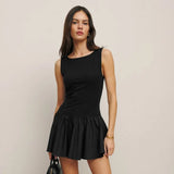 Fongt Women's Wear Summer 2024 New Solid Color Sleeveless Splicing Dress Women's Dress-Outfit