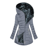 Fongt Wool Collar Zipper Long Sleeves To Keep Warm Hooded Coat Coat Cotton Women MG502