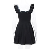 Black Corset Square Neck Frill Strap Mini Dress-Outfit