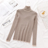 Vintage Black and White Striped Knitted Sweater Long Sleeve Turtleneck Slim Warm Casual Pullover 2021 Winter Fashion