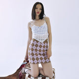 Patchwork Lace Short Vest For Women Square Collar Sleeveless Fake Two Sexy Vests Female Fashion New Clothing