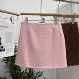 Real Shooting Pink Hair This Dress Girl Autumn And Winter High Waist A-Buffed Short Skirt Anti-Light One-Step Skirt