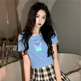 Fongt 2024 New Net Red Couples Wear Reflective Butterfly Short-Sleeve T-Shirt Female Ins Super Fire Short Student