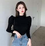 Turtleneck Thick Jumper Knitted Women Sweater Casual Lady Winter Fashion Puff Long Sleeves Elastic Warm Pullovers Sweater-Outfit