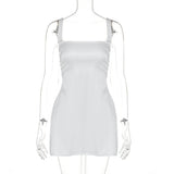 Solid Satin Square Neck Strap Mini Dress-Outfit