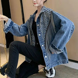 Clothing Stylish Tassel Beading Jackets Spring Autumn Korean Long Sleeve Lapel Casual Loose Single-breasted Denim Coats-Outfit