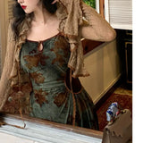 Vintage Leaves Print Maxi Dress-Outfit