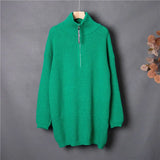 New 2022 Pullover Turtleneck Fashionable Zipper Autumn Winter Women's Klein Blue Oversized Sweaters Tops