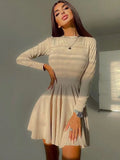 Sleeve Dress Pleated Party Dress Black Bodycon Dress Autumn Winter Cut Out Streetwear Chrismas Clothes Backless Mini